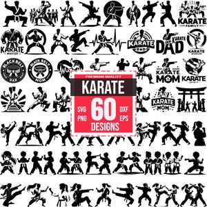 Karate SVG Bundle | 60 Martial Arts Line Art Designs | Fighter, Sports, Kickboxing, Cricut and Laser Cut