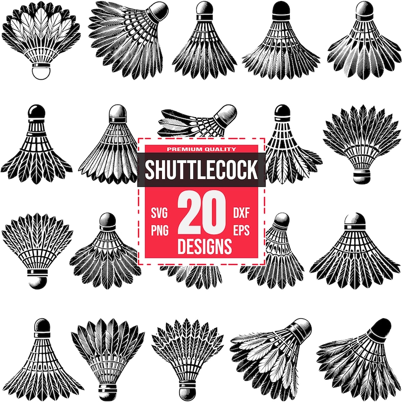 Shuttlecock SVG Bundle, 20 Badminton Silhouette Designs, Sports Clipart ...