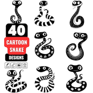 Cartoon Snake SVG Bundle, 40 Cute Snake Designs, Kids Snake Illustrations, Cartoon Animal Vector, Snake Silhouette, Cricut Cut Files