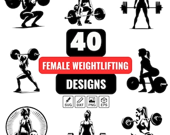 Female Weightlifting SVG Bundle | 40 Strong Woman Designs | Fitness, Gym, Powerlifting, Cricut and Laser Cut
