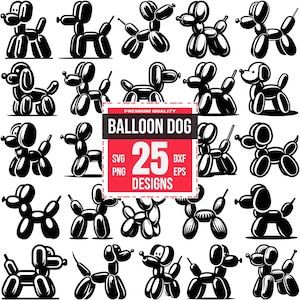 Paquete SVG de perro con globos con 25 divertidos diseños de animales con globos para decoración de fiestas infantiles y proyectos de Cricut