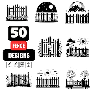 Fence SVG Bundle | 50 Garden & Farm Designs | Wooden, Picket, Rustic, Cricut and Laser Cut