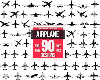 Airplane SVG Bundle, 90 Aircraft Silhouette Designs, Aviation Clipart for Cricut, Jet PNG, Travel Vehicle Vector, Detailed Airliner