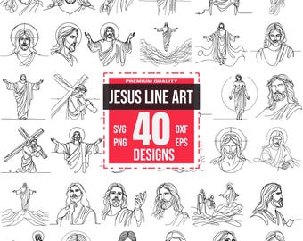 Jesus Line Art SVG Bundle | 40 Faith & Religious Designs | Christian, Minimalist, Cricut and Laser Cut