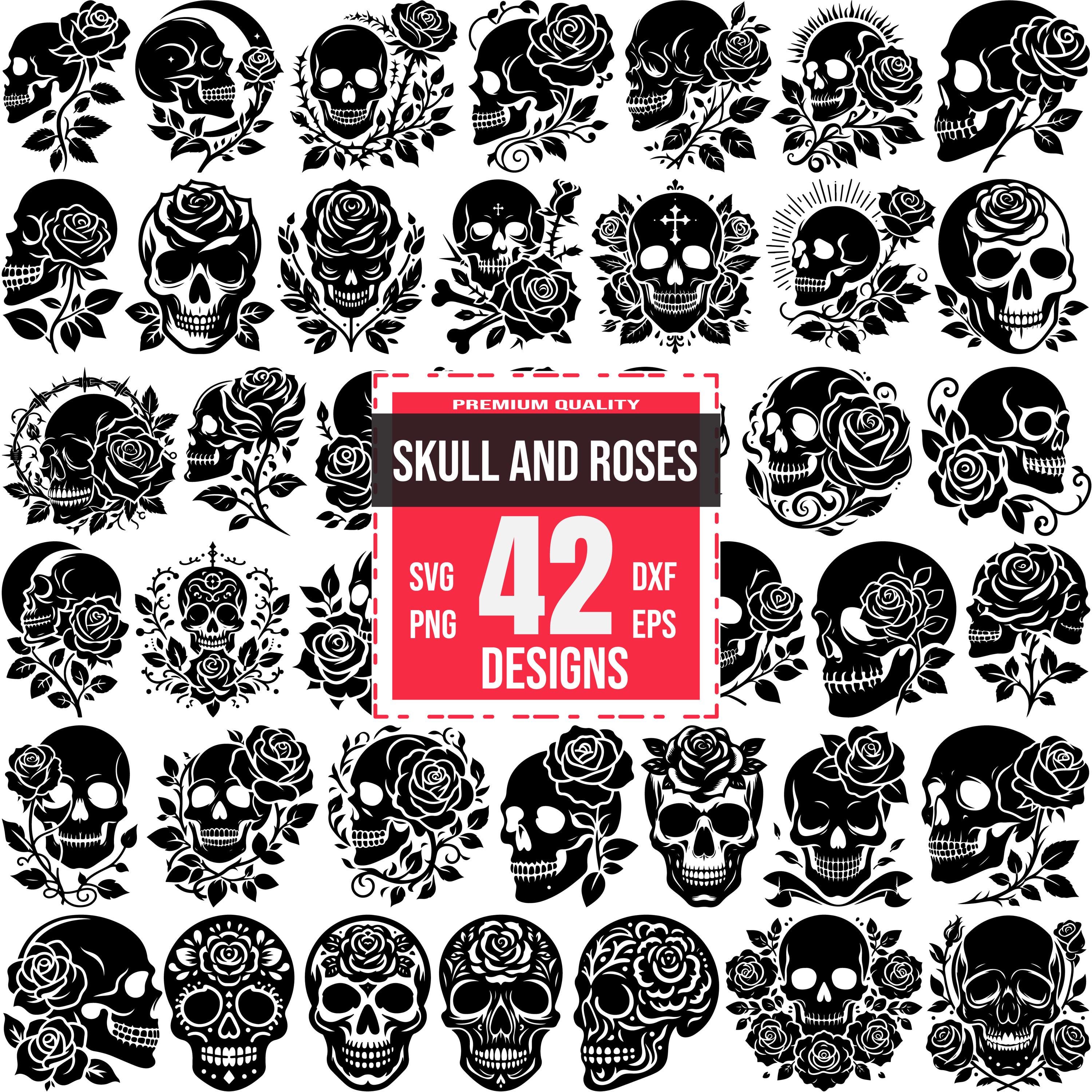 Skull and Roses SVG Bundle | 42 Gothic and Floral Designs | Vintage ...
