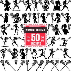 Frauen Lacrosse Silhouette SVG Bundle | 50 dynamische Lacrosse Designs | Athletin Clipart