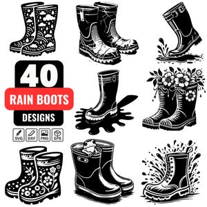 Rain Boots SVG Bundle | Waterproof Footwear Clipart | Cute Boot Designs for Cricut, Sublimation & Laser Cut | Waterproof Boots