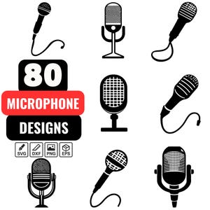80 Microphone SVG Bundle – Retro & Modern Mic Clipart, Podcast, Singer, DJ Vector Set, Mic Silhouette, Music Podcast, Radio, Studio, Concert