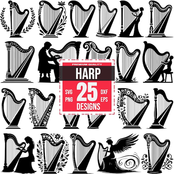 Harp SVG Bundle | 25 Musical and Celtic Designs | Instrument