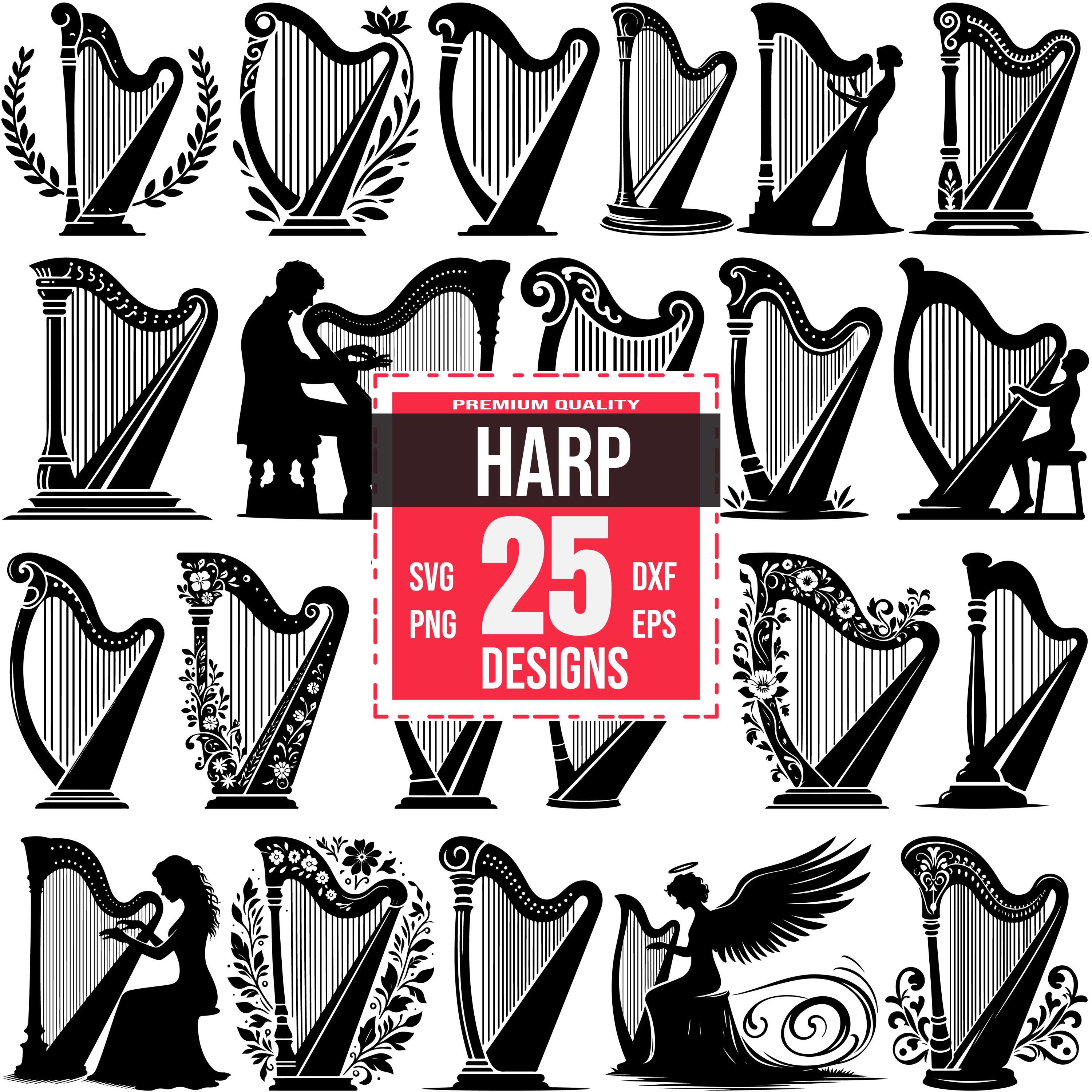 Harp SVG Bundle | 25 Musical and Celtic Designs | Instrument