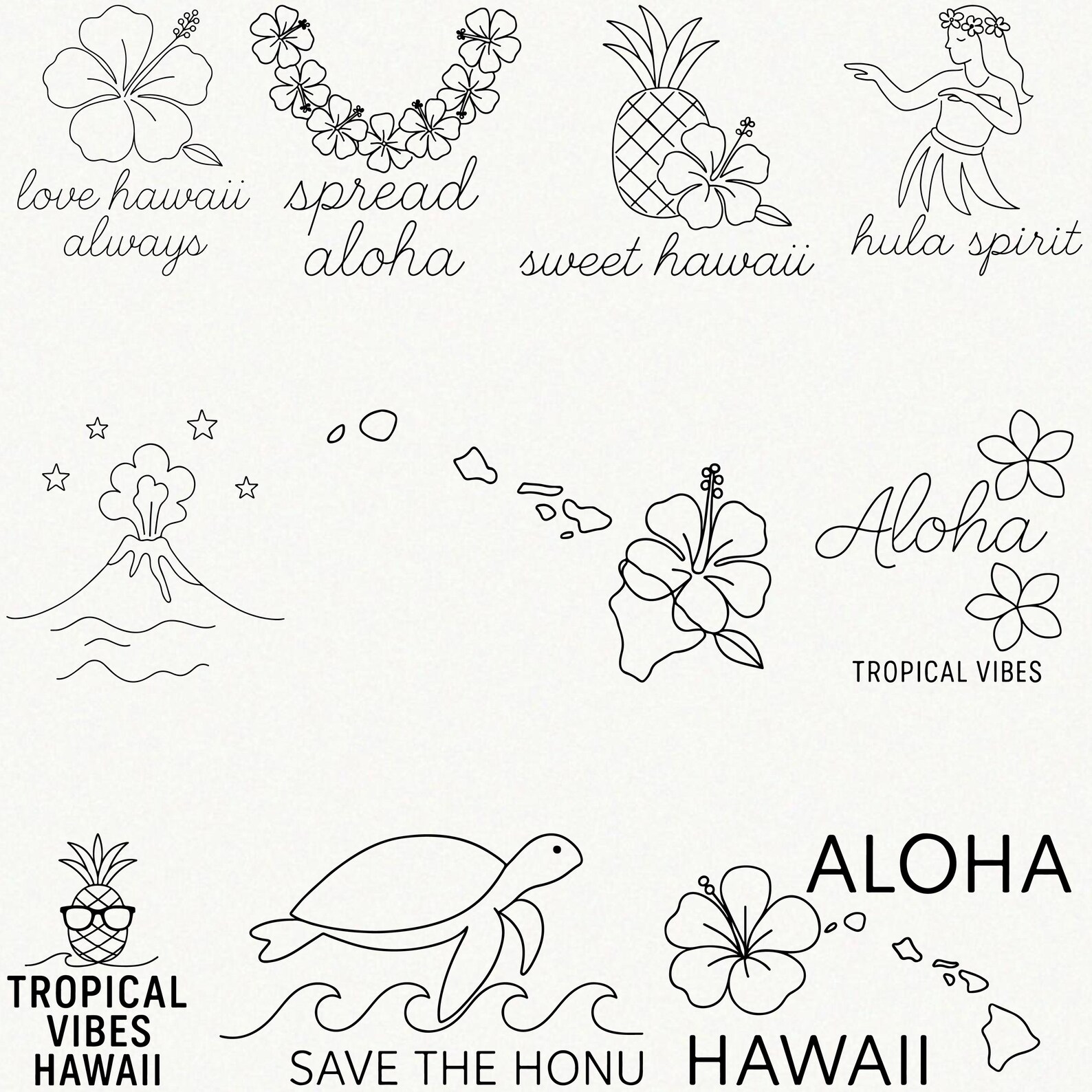 Aloha Line Pattern 70 Hawaii SVG Bundle – Aloha Line Art, Island Map, Tropical Flowers ...
