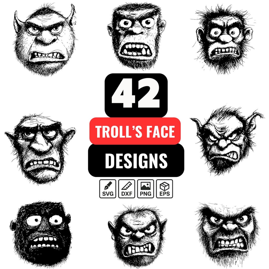 Troll Face SVG Bundle, 42 Angry Troll Clipart, Monster Face