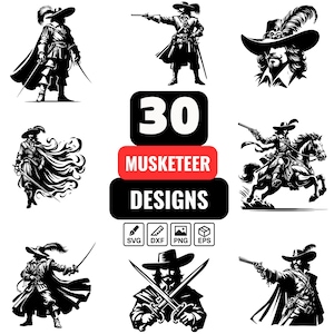 Musketeer SVG Bundle,Musketeers PNG, Swordfighter DXF, Swashbuckler Vector Art, Historical Warrior Clipart, Vintage Soldier