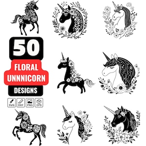 Floral Unicorn Svg Bundle, Floral Unicorn png, Unicorn with Flowers, Unicorn Head svg, Fantasy Unicorn svg, Floral Magical, Magical Unicorn
