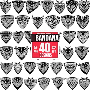 Bandana SVG Bundle, Western Bandana PNG, Paisley Bandana DXF, Cowboy Scarf Clipart, Biker Bandana Vector, Vintage Neck Scarf