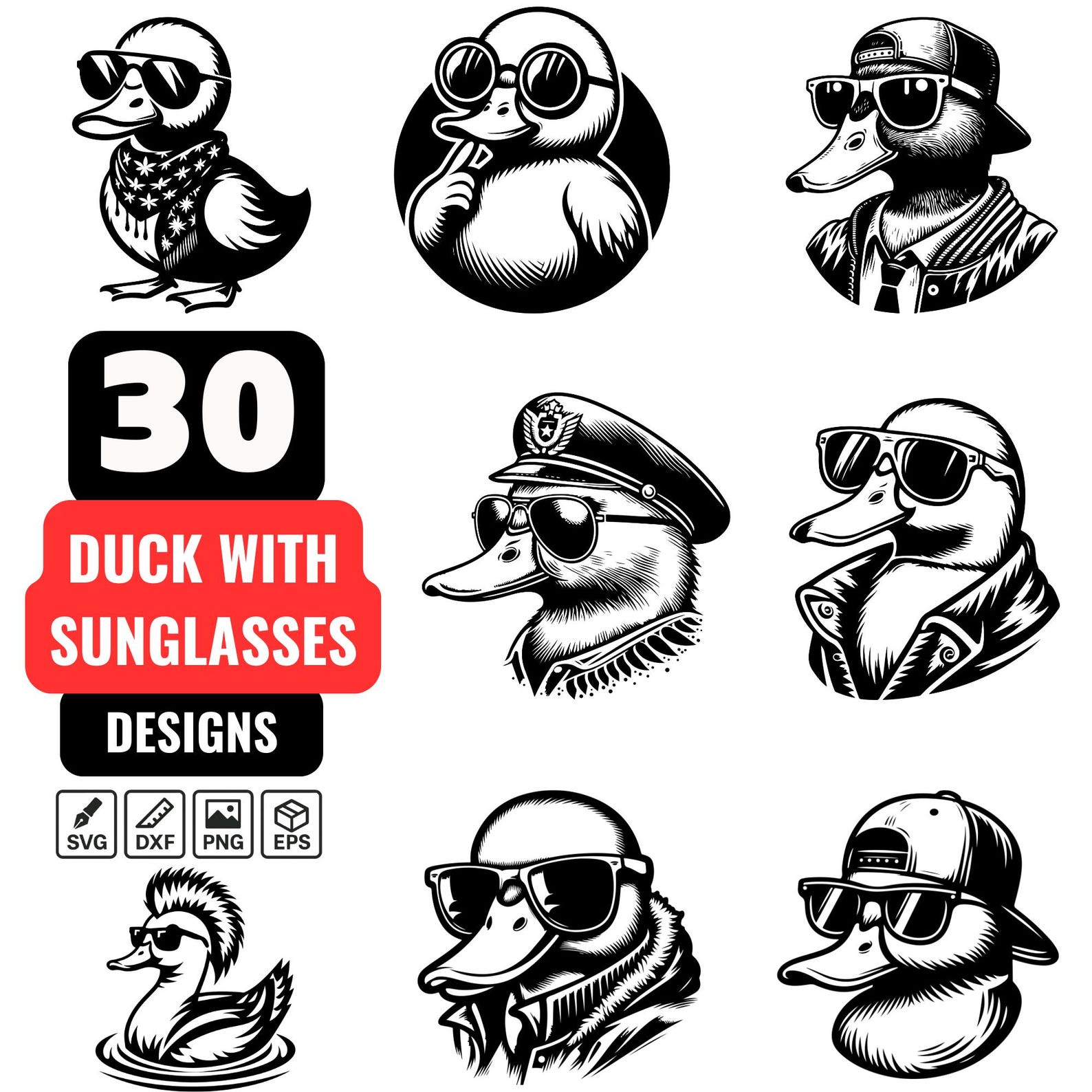 30 Duck With Sunglasses SVG Bundle | Funny Duck Clipart PNG | Cool ...