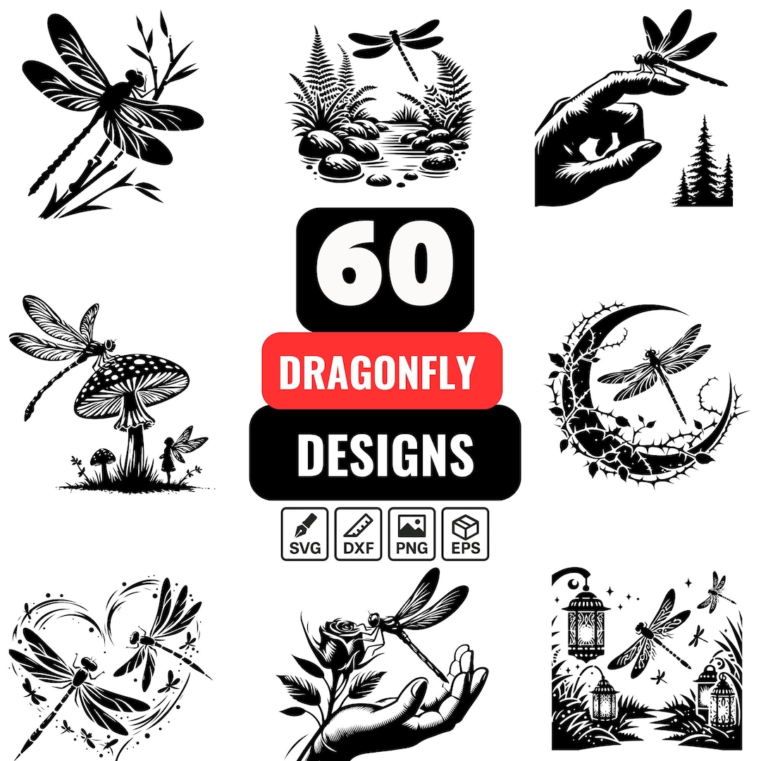 60 Dragonfly SVG Bundle | Insect Silhouette Clipart | Dragonfly Cut ...