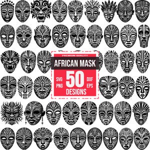 African Tribal Mask SVG Bundle with 50 Traditional Ethnic Designs for Cricut Crafts Cut Files, Cultural mask, Ceremonial mask, Tribal mask