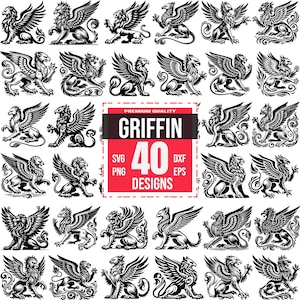 Ensemble SVG Griffon | 40 motifs majestueux de griffons | Art créature mythique, clipart fantastique griffon