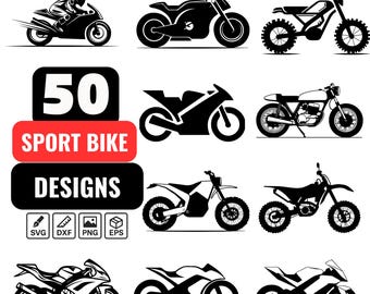 Sport Bike SVG Bundle – 50 Motorcycle Clipart, Sport Motorcycle, Vector Racing Bikes, Dirt & Sport Bike, Motorbike, Racing Bike