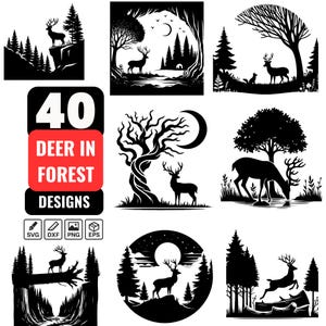 40 Deer in Forest SVG Bundle, Woodland Wildlife Clipart, Nature Silhouette Graphics, Deer Vector, Wildlife Designs, Nature Landscape