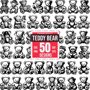 Teddy Bear SVG Bundle | 50 Adorable Bear Designs | Cute Stuffed Animal Clipart, Baby Shower, Kids Cricut & Laser Cut