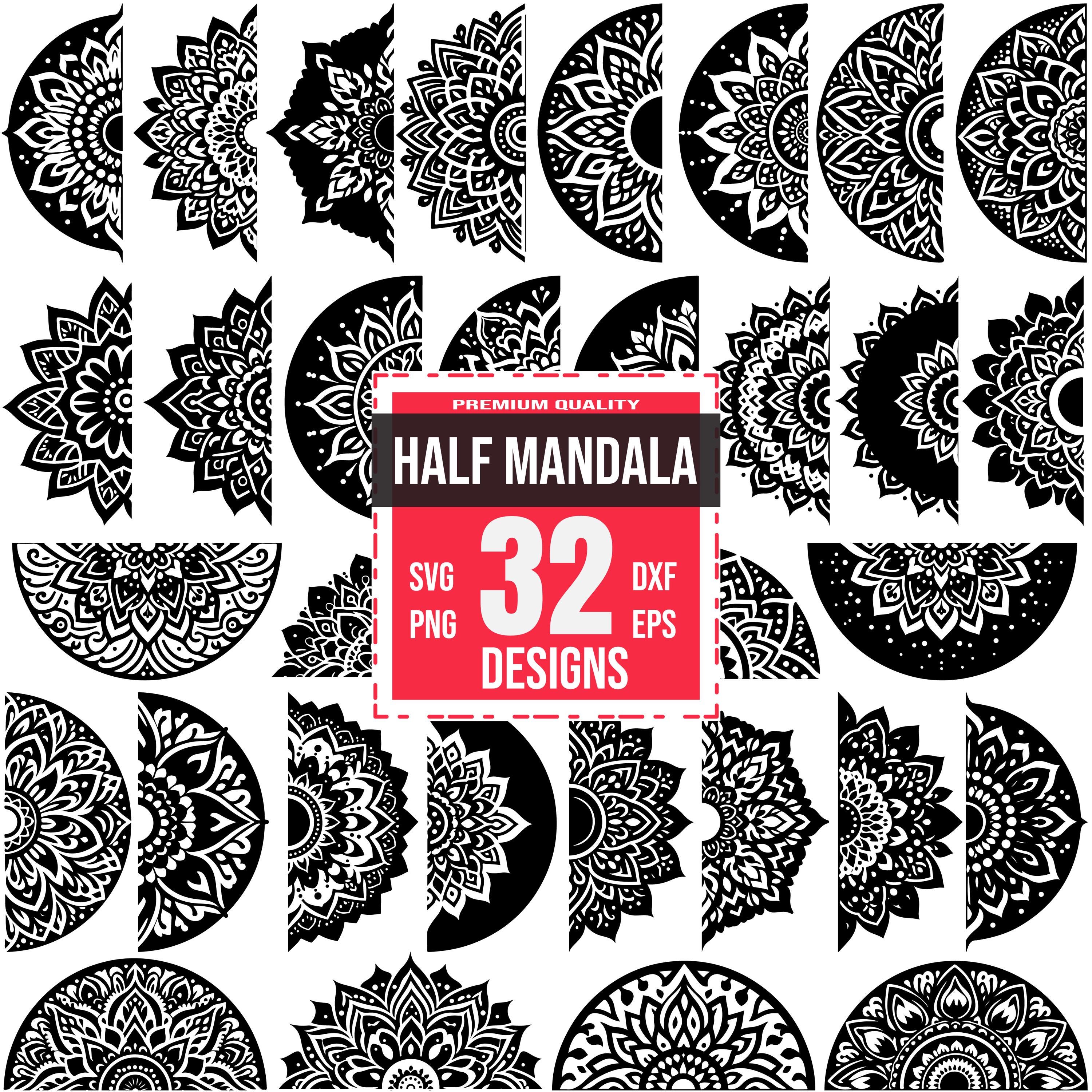 Half Mandala SVG Bundle | 32 Intricate Boho Designs | Decorative