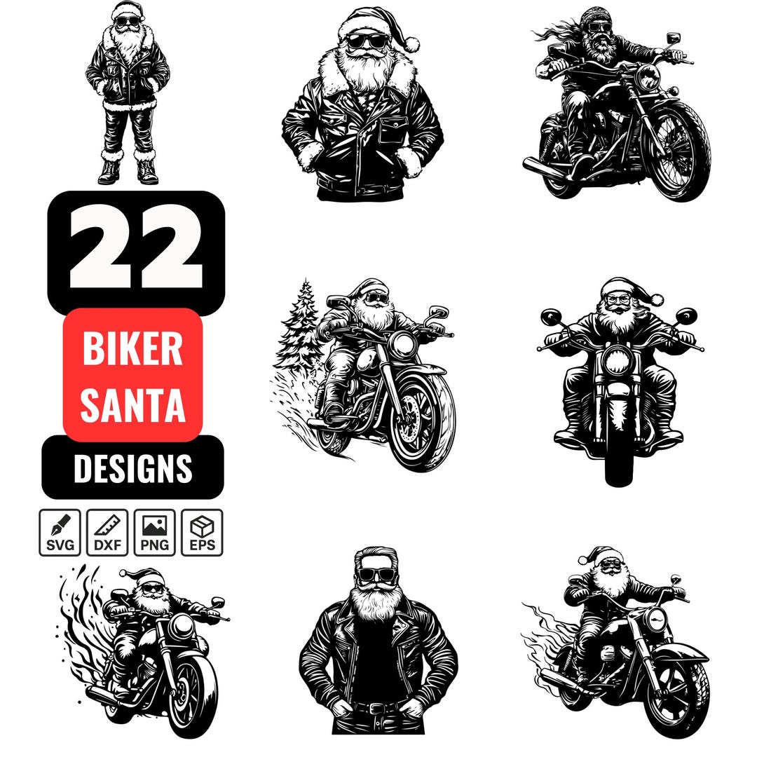 Biker Santa Svg Bundle, Cool Santa Svg, Christmas Biker Svg, Santa on ...