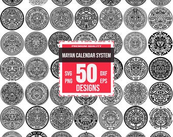 Paquete SVG del sistema de calendario maya, calendario maya png, calendario antiguo svg, arte maya, calendario azteca, calendario histórico, símbolos mayas