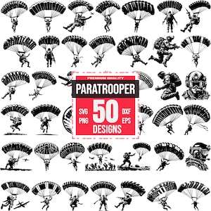 Paratrooper SVG Bundle | 50 Military Airborne Designs | Soldier, Skydive, Cricut and Laser Cut