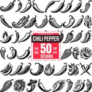Chili Pepper SVG Bundle, Spicy Pepper PNG, Hot Pepper DXF, Fire Jalapeno Clipart, Mexican Food Art, Spicy Vegetable Illustration