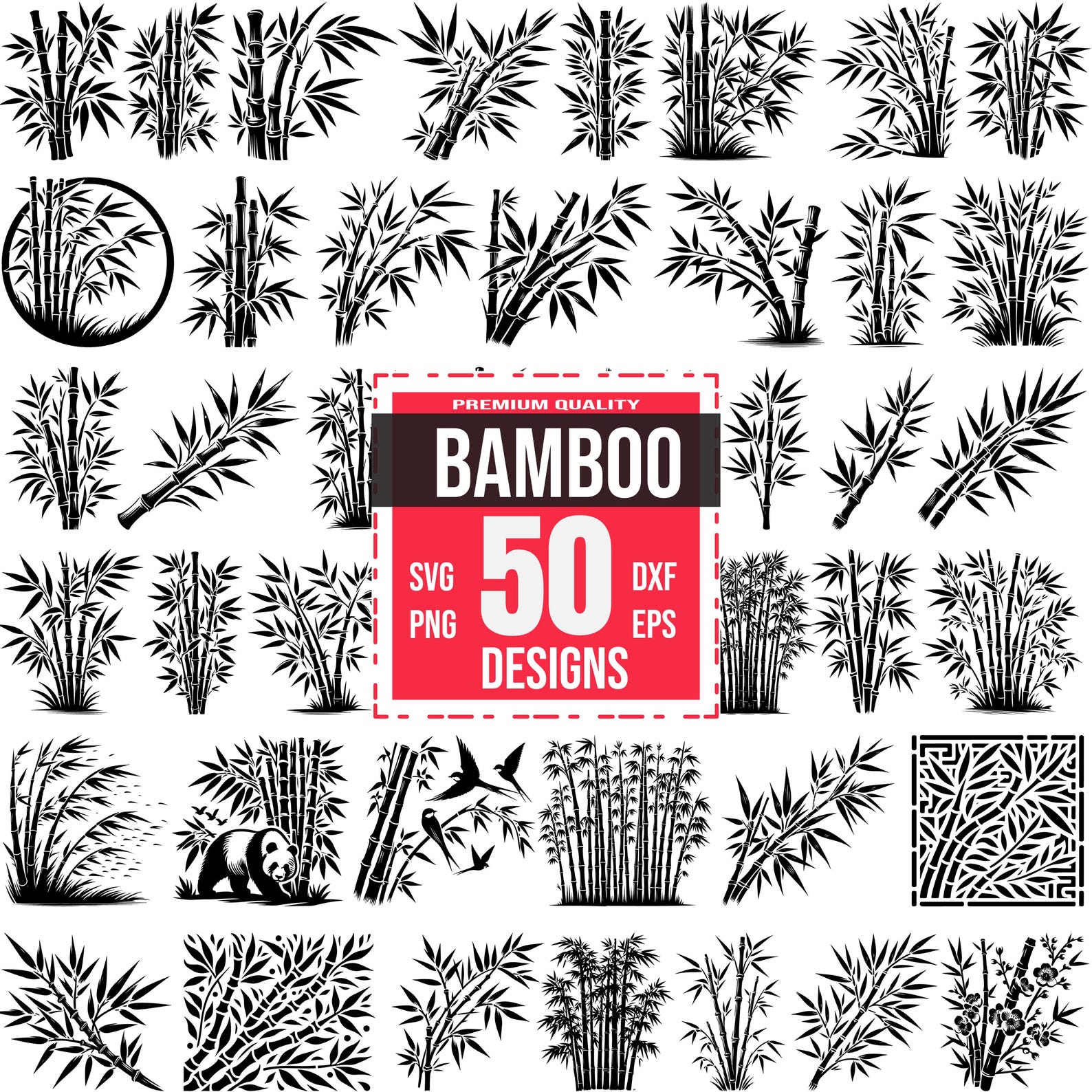 Bamboo SVG Bundle | 50 Zen Nature Designs | Tropical, Asian, Wildlife ...