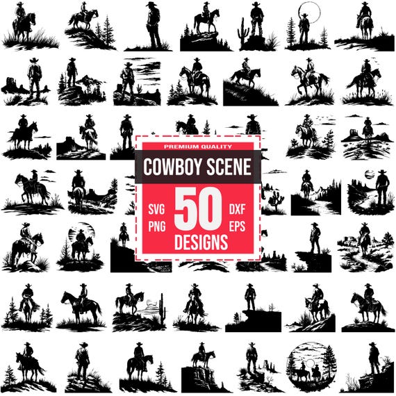 Cowboy Scene Svg Bundle, Wild West Svg,Western scene Svg, Horse rider Svg, Western Svg, Cowboy design, Rodeo Svg, Country Svg,