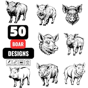 50 Detailed Boar SVG Designs with Wild Pig and Forest Animal Line Art for Cricut and Digital Crafts