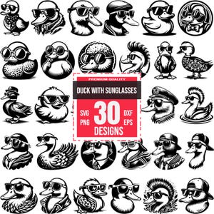 Cool Duck met zonnebril SVG-bundel, grappige eend PNG, hipster eend DXF, stijlvolle vogel clipart, cartoon eend vector, trendy eend ontwerp