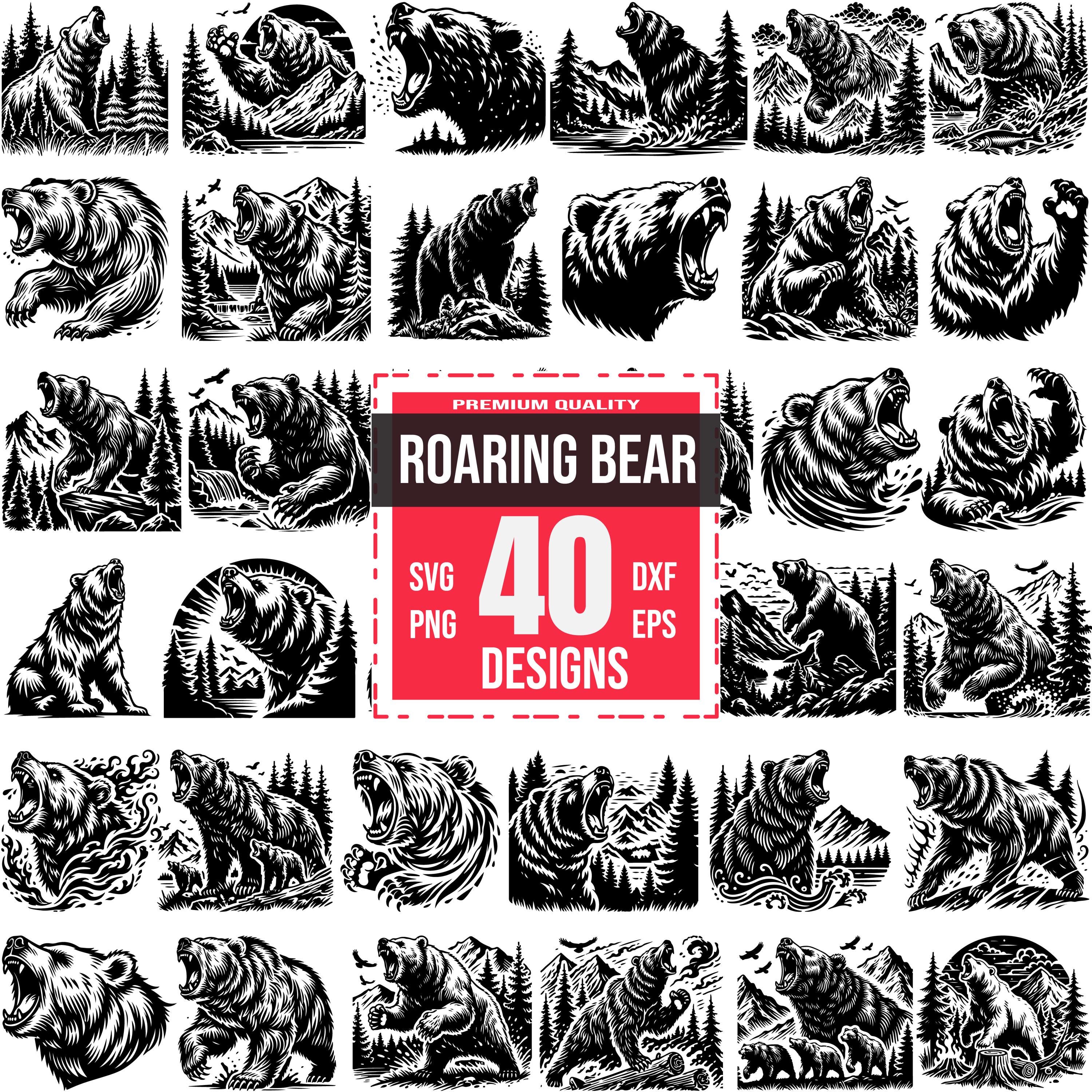 Roaring Bear SVG Bundle | 40 Fierce Bear Designs | Wild Animal Clipart, Grizzly Silhouette for Cricut and Laser Cut
