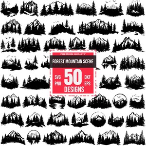 Forest Mountain Scene Svg Bundle, Mountain landscape Svg, Nature Svg, Mountain vector, Mountain design, Woodland Svg, Outdoor Svg,Hiking Svg