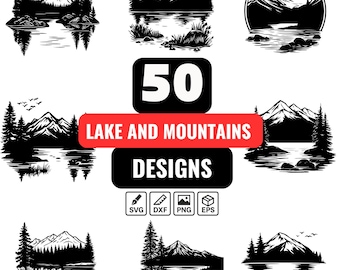 50 Lake and Mountains SVG Bundle | Nature Landscape Scene Clipart | Outdoor Adventure Cut Files for Cricut and Silhouette