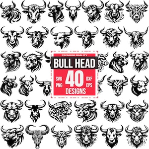 May include: A set of 40 black and white bull head illustrations. The illustrations are in a variety of styles, including realistic, cartoon, and stylized. The illustrations are perfect for use in a variety of projects, such as t-shirts, mugs, and posters.