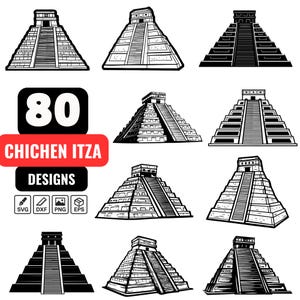 Chichen Itza SVG Bundle, 80 Pyramid Clipart Designs, Mayan Temple Vector Art, Ancient Ruins designs for Cricut and Silhouette