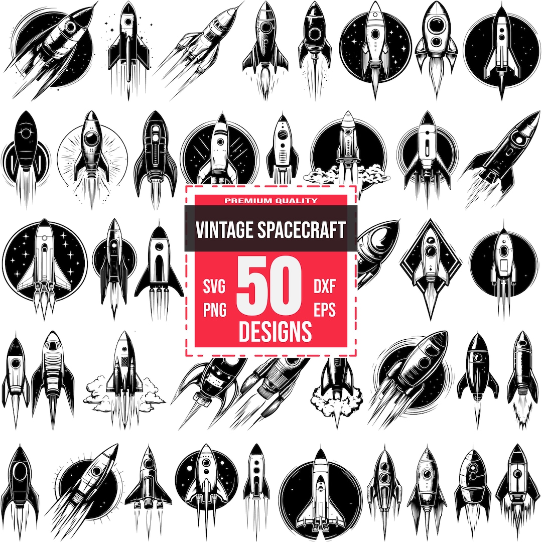 Vintage Spacecraft Svg Bundle, Retro Rocket Svg, Antique Spacecraft Svg ...