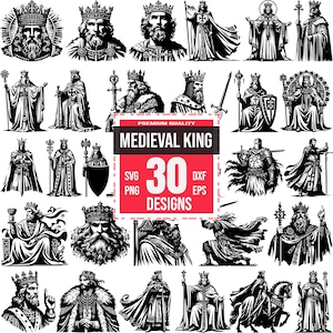 Medieval King SVG Bundle, Royal King PNG, Crowned Ruler dxf, Monarchy Clipart, Vintage King Vector, Noble Majesty eps, King Art