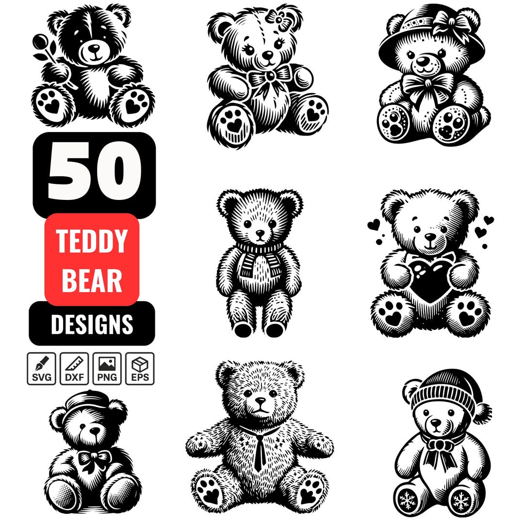 Teddy Bear SVG Bundle,50 Cute Teddy Bear Clipart Designs,vintage Plush ...