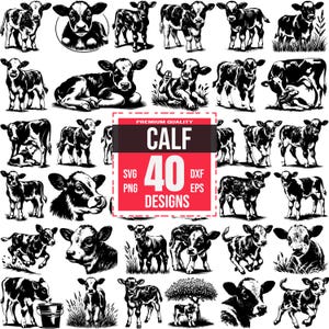 Calf SVG Bundle | 40 Adorable Farm Animal Designs | Cow, Baby Livestock, Silhouette, Cricut and Laser Cut