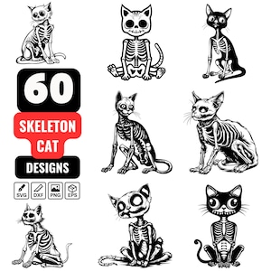 60 Skeleton Cat SVG Bundle, Gothic Kitty Skeleton, Cute Creepy Halloween Cat, Spooky Cat Skeleton, Spooky Kitty, Skull Cat, Witch Cat SVG