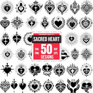 Sacred Heart SVG-Bundle | 50 religiöse und hingebungsvolle Designs | Christlich, Katholisch, Cricut und Laser Cut