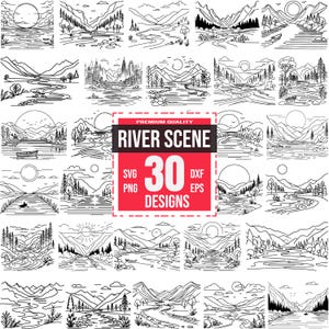 River Scene Line Art SVG Bundle | 30 Nature Designs | Landscape ...