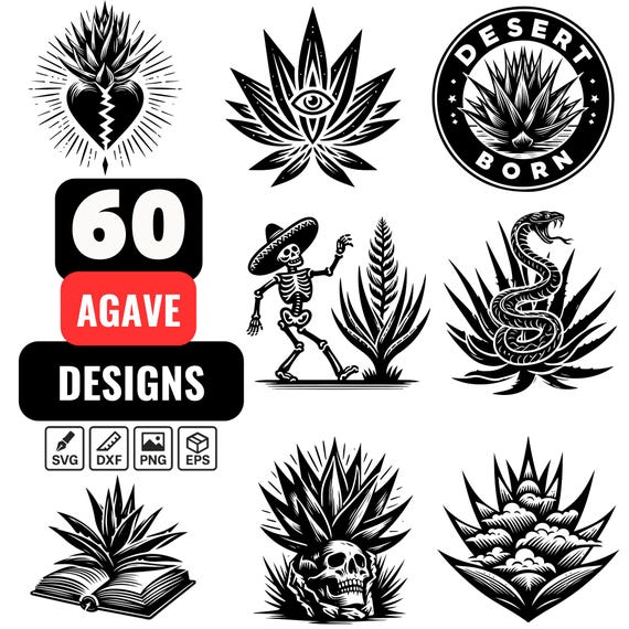 Agave SVG Bundle - 60 Tribal Wstenpflanzen Designs, Agave Vektor, Heilige  Pflanzenkunst, Tequila Pflanze, Wstengeborener, Schdel, Schlange, Herz,  Auge - Etsy.de