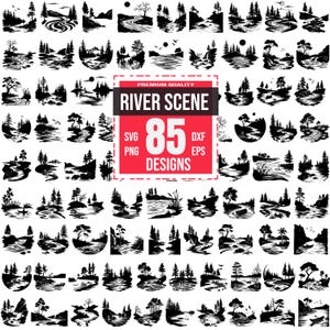 River Scene Svg Bundle, Nature Scene svg, Landscape svg, River Illustration, River and Mountain svg, Forest and River svg, River Outline svg