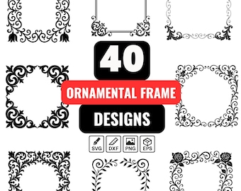 Ornamental Frame SVG Bundle – Decorative Square Borders with Corners, Vintage Floral Pack